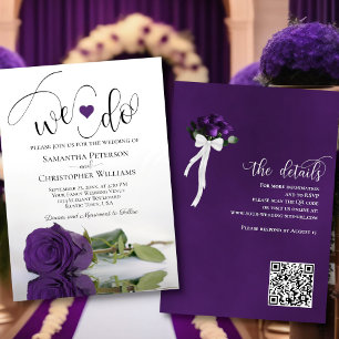 Vi gör det! Elegant Royal Purple Ros QR-kod Bröllo Inbjudningar