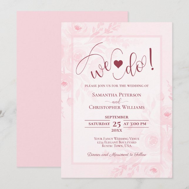 Vi Gör Det! Rosa Boho Chic Blommig Bröllop Inbjudningar (Fram/baksida)