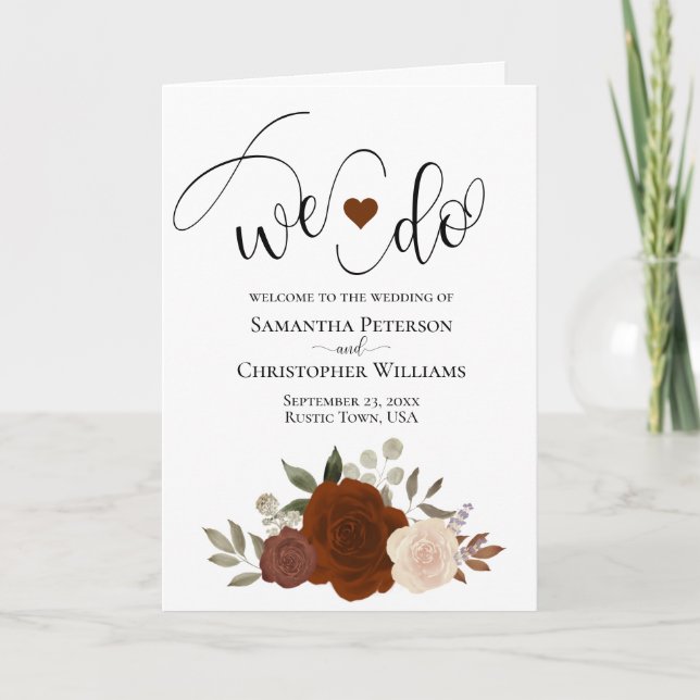 Vi gör Elegant Rust Orange Ro Boho Bröllop Program (Framsida)