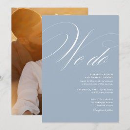 Vi Gör Elegant Script Foto Dammblå Bröllop Inbjudningar