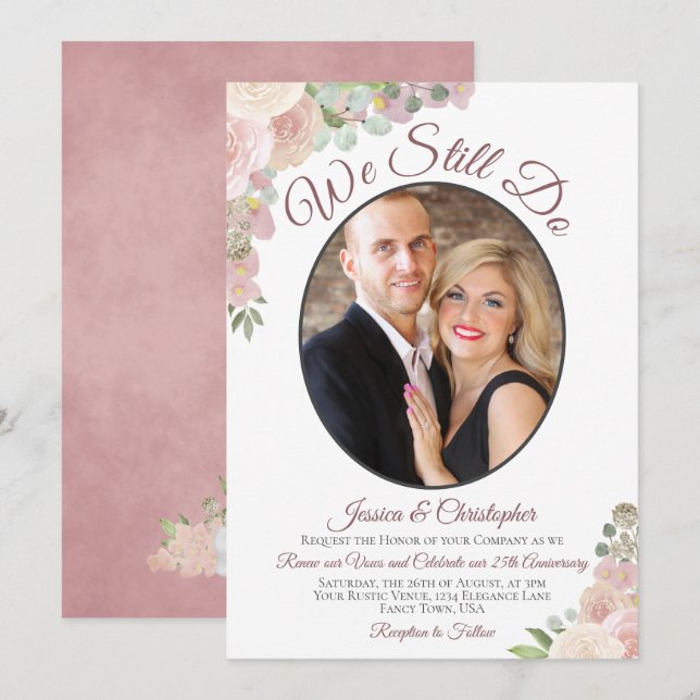 Vi gör fortfarande  Blommigt för Rosa och förnyels Inbjudningar (Fram/baksida)