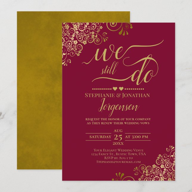 Vi gör fortfarande Elegant Burgundy och Guld Vow R Inbjudningar (Fram/baksida)