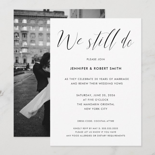 Vi gör fortfarande Elegant Calligraphy Vow Renewal Inbjudningar (Fram/baksida)