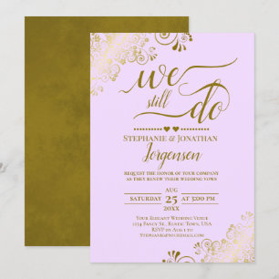 Vi gör fortfarande Elegant Lilac Lila Guld Vow Ren Inbjudningar