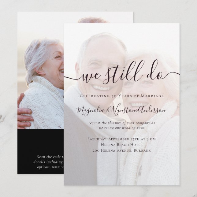 Vi gör fortfarande fotot QR-kodförnyelse Vow Inbjudningar (Fram/baksida)