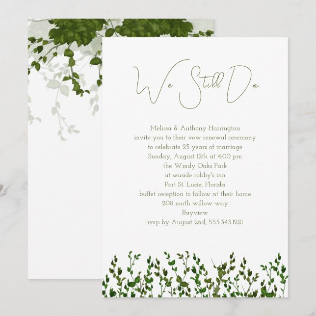Vi gör fortfarande Greenery Vow Renewal Ceremony I Inbjudningar (Fram/baksida)