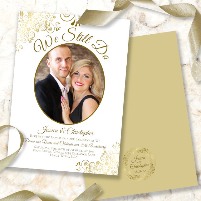 Vi gör fortfarande Guld & White Bröllop Vow Renewa Inbjudningar (Skapare uppladdad)
