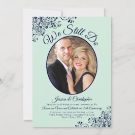 Vi gör fortfarande marinblått och Mint Bröllop Vow Inbjudningar