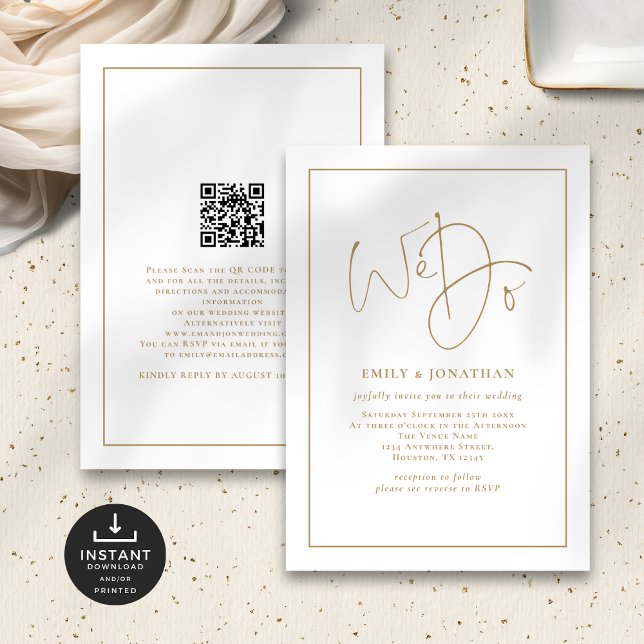 Vi gör Guld Gräns QR-koden Bröllop Inbjudningar (Front and back view)