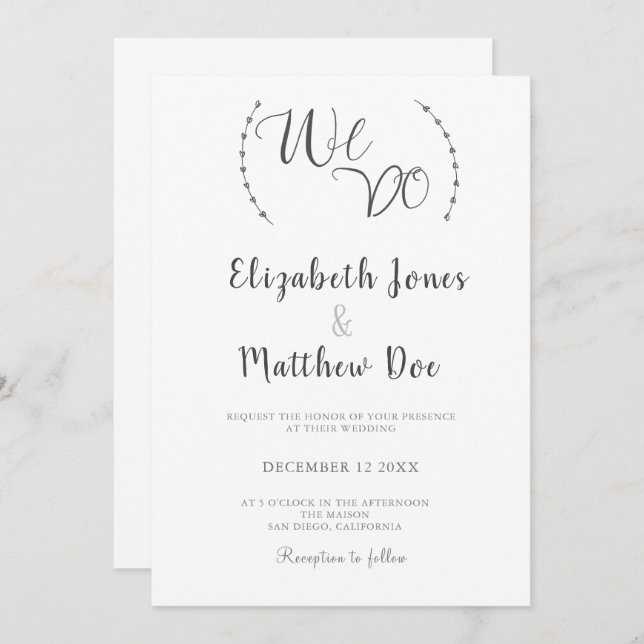 Vi gör kallgrafi minimalistisk bröllopsinbjudning inbjudningar (Fram/baksida)