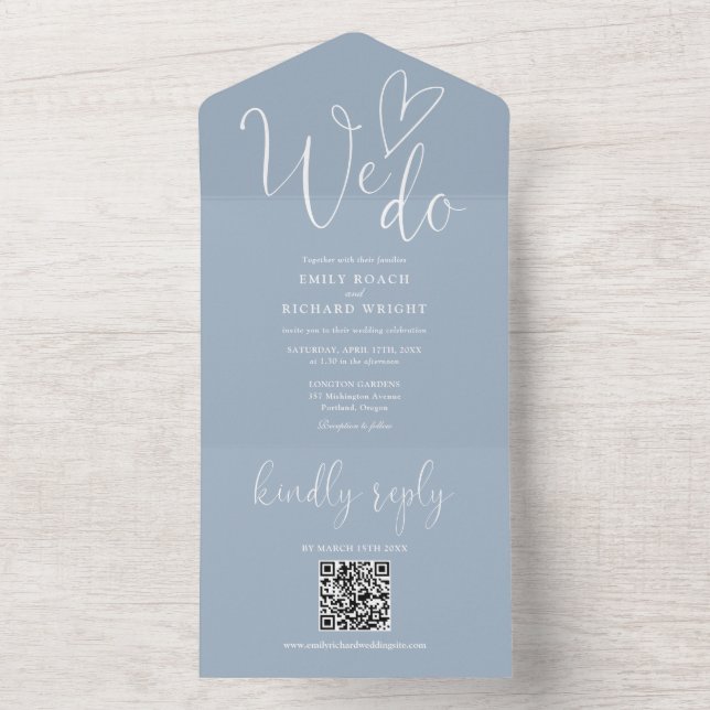 Vi gör Kärlek Heart QR-koden Dusty Blue Bröllop (Insida)