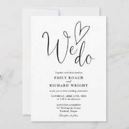 Vi gör Kärlek hjärtskript svart och vit Bröllop Inbjudningar