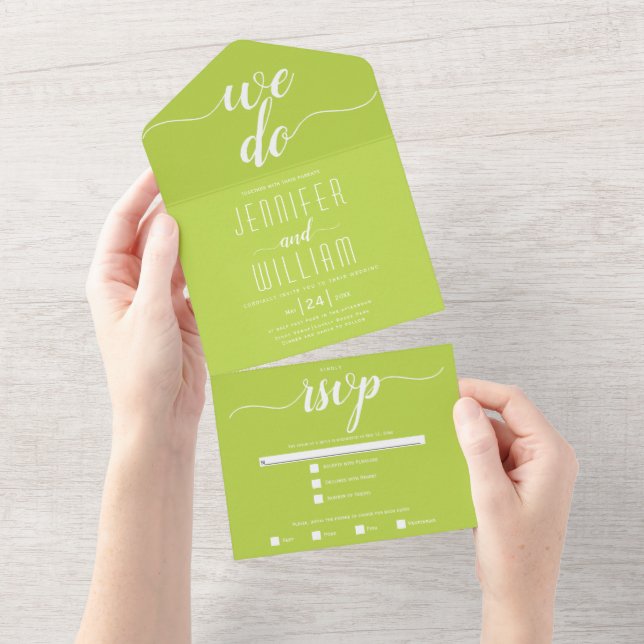 Vi gör lime green white script calligraphy bröllop (Avrivbar del)
