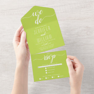 Vi gör lime green white script calligraphy bröllop