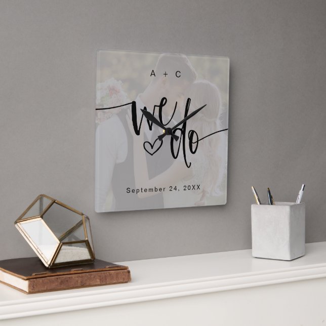 Vi Gör Manus Foto Bröllopsjubileum Fyrkantig Klocka (Kontor)