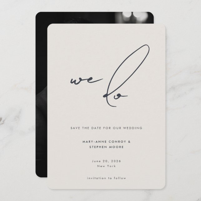 Vi gör minimalistiskt bege Grått-kalligraffoto Spara Datumet (Fram/baksida)