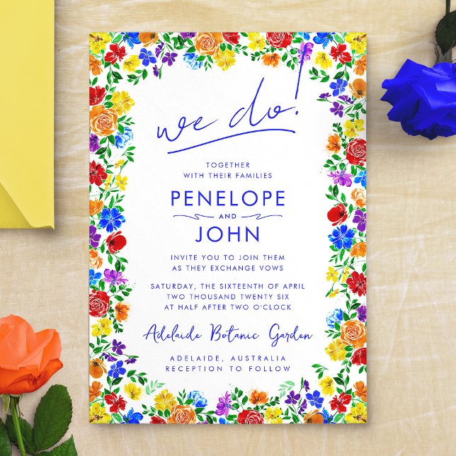 Vi Gör Modern Boho Regnbåge Blommig Bröllop Inbjudningar (We Do Modern Boho Rainbow Floral Wedding Invitation)