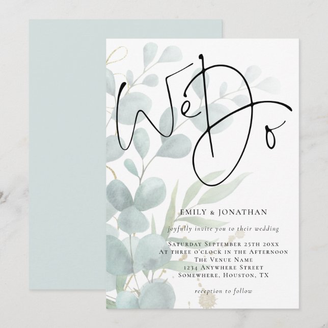 Vi gör modern Eucalyptus Bröllop Inbjudningar (Fram/baksida)