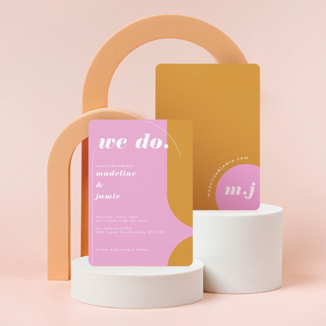 Vi gör modern Rosa och Gult Retro-Abstrakt Inbjudningar (Skapare uppladdad)