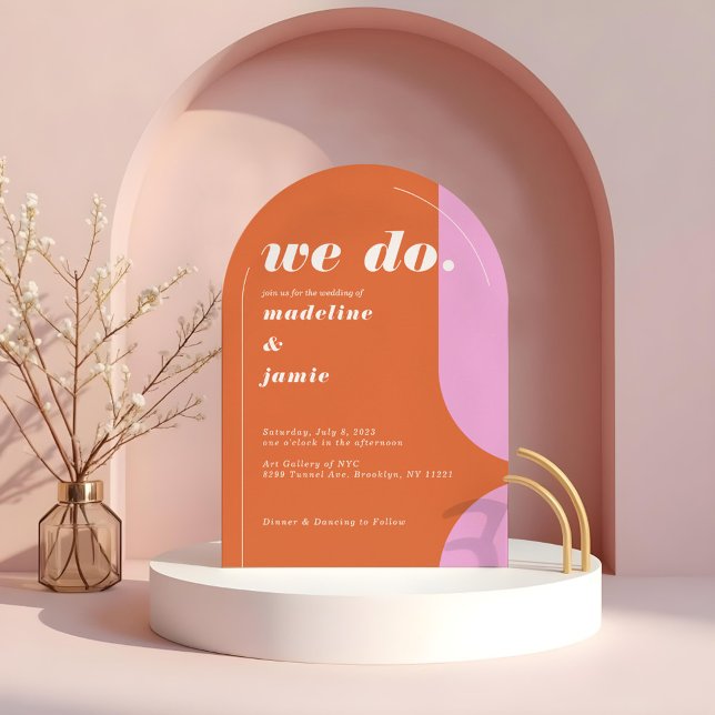 Vi gör modern Rosa och Orange Retro-Abstrakt Inbjudningar (We Do Modern Bold Pink & Orange Retro Abstract Invitation)