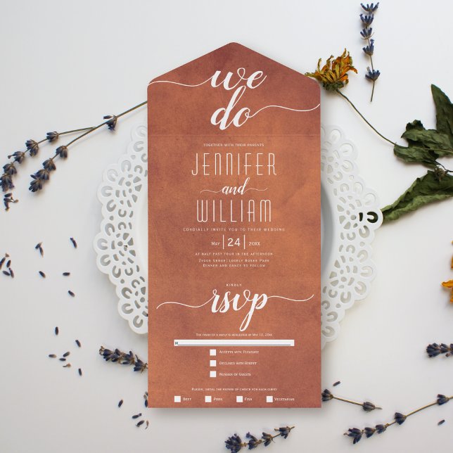 "Vi gör" nedfläckad teracotta calligraphy bröllop (Skapare uppladdad)