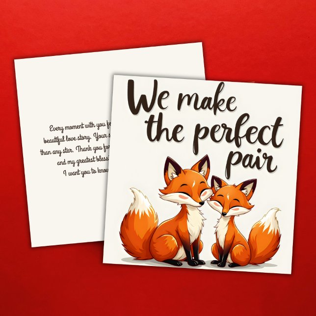 Vi gör Perfekten till Pair Cute Fox Alla hjärtans  Julkort (We Make the Perfect Pair Cute Fox Valentine's Day Holiday Card)