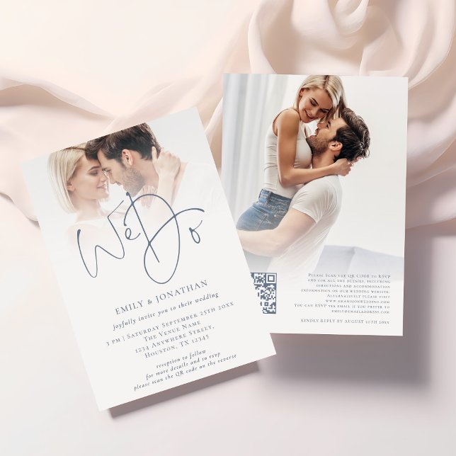 Vi gör QR-kod 2 fotobröllopsinbjudan Inbjudningar (Front and back view)