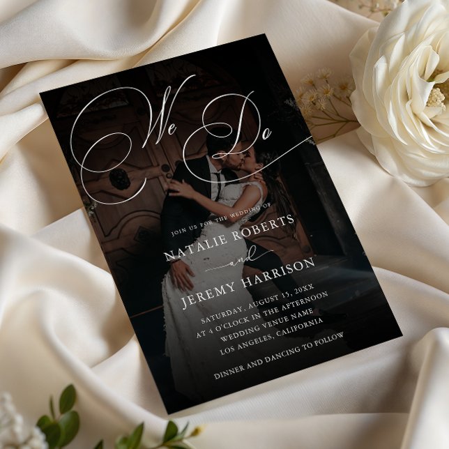 Vi gör skriptmatad Mörk Foto QR-kod Bröllop Inbjudningar (Skapare uppladdad)