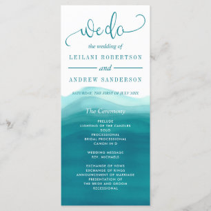 Vi gör Teal Ombre Watercolor Wave Bröllop Program