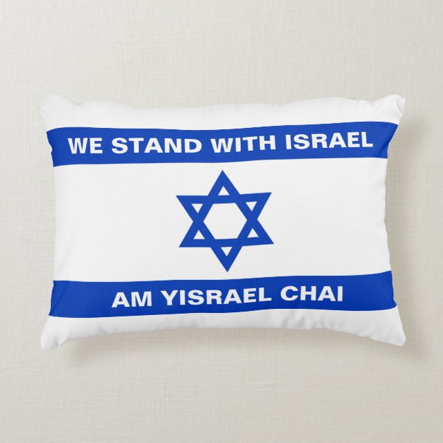 Vi håller med Israel Am Yisrael Chai Israel flagga Prydnadskudde (Framsidan)