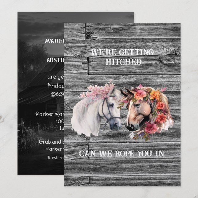 Vi håller på att få en Western bröllopsinbjudan. Inbjudningar (Fram/baksida)