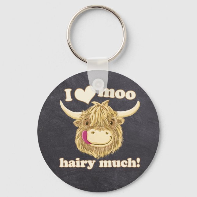 Vi Hamish Kärlek Moo Hairy mycket! Höglandskö Nyckelring (Framsida)