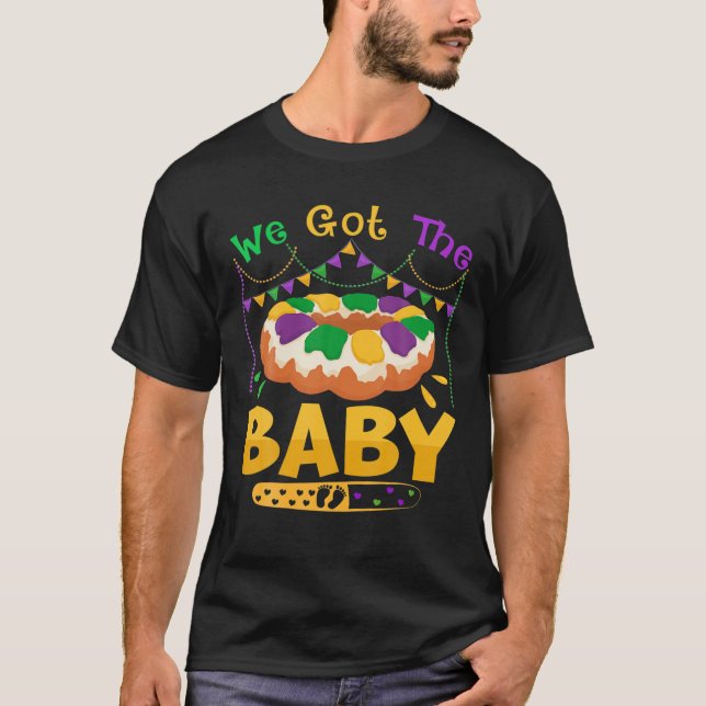 Vi Har Baby Mardi Gras Gravid Meddelande T Shirt (Framsida)