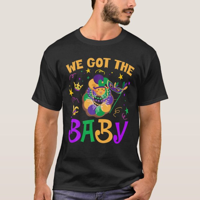 Vi Har Baby Mardi Gras Gravid Meddelande T Shirt (Framsida)