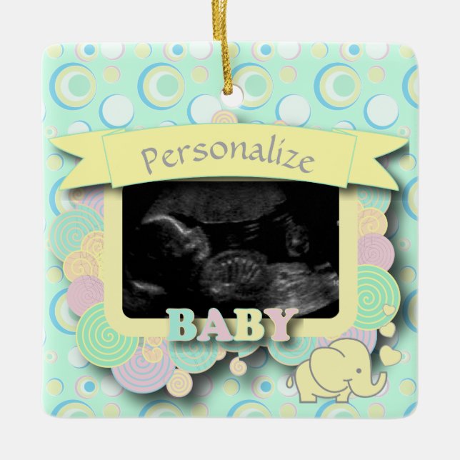 Vi har Baby - Sonogram med DIY Text Julgransprydnad Keramik (Framsida)