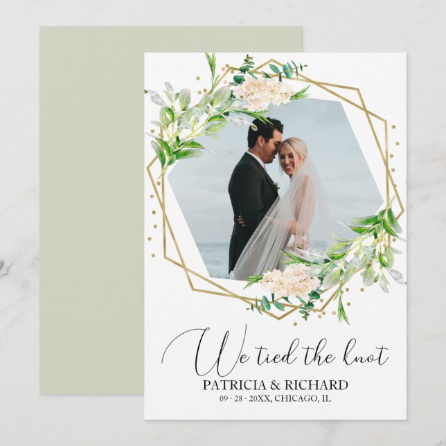 Vi har bundit Knot Greenery Elope-meddelandet Inbjudningar (Fram/baksida)