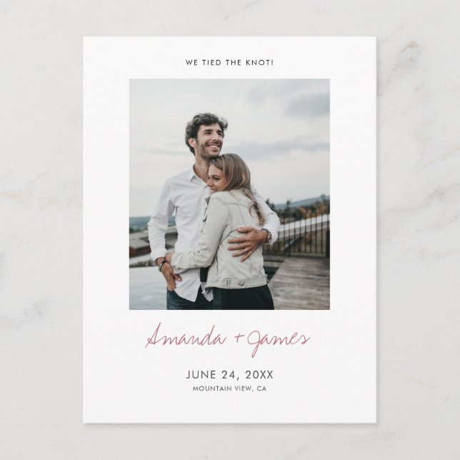 Vi har bundit Knot! Modern Photo Elopement Bröllop Meddelande Vykort (Framsida)
