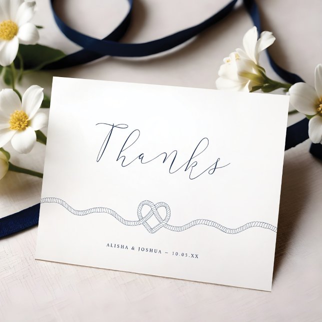 Vi har bundit Knot Nautical Navy & White Tack Kort (We Tied The Knot Nautical Navy & White Thank You)