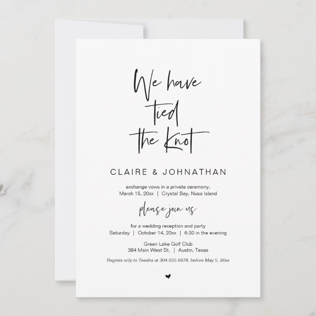 Vi har bundit knuten, Svart, Bröllopsflykt Inbjudningar (Framsida)