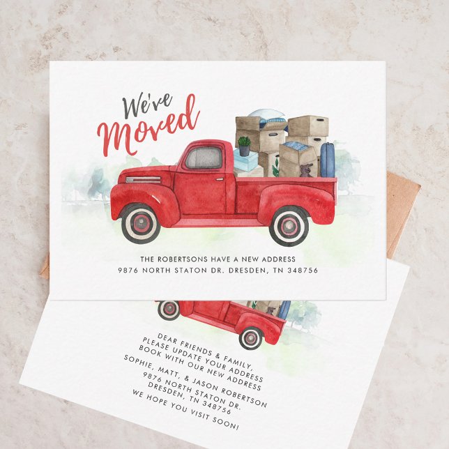 Vi Har Bytt Adress Röd Lastbils Flyttningskungörel Anteckningskort (We've Moved Red Truck Moving Announcement Card)