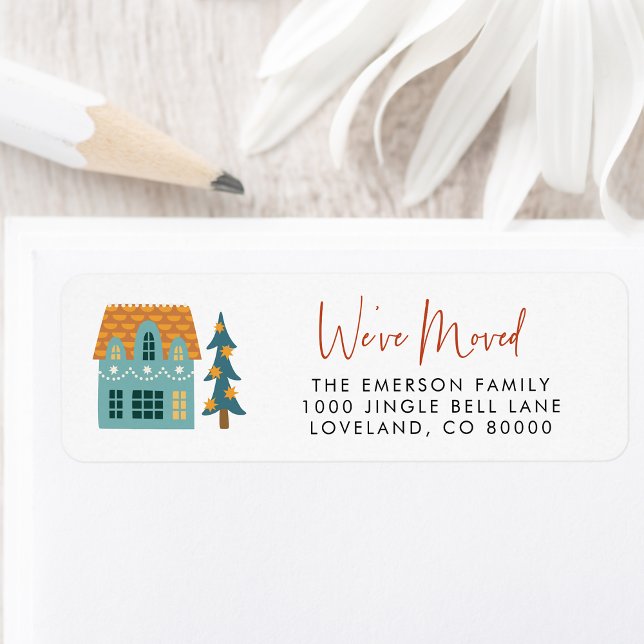 Vi Har Bytt Etikett för Returadress (We've Moved Chic Vintage Holiday Personalized Return Address Label by Painted Paperie
)