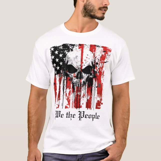 Vi har den amerikanska flagga People's skalle T Shirt (Framsida)