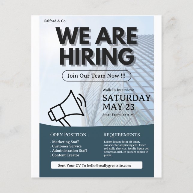 Vi har en fluga, lediga jobb, hiring Flyer (Framsidan)