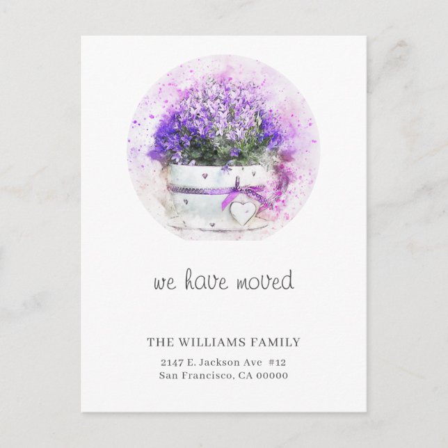 Vi har en Ny adress Blommigt för vattenfärg Meddelande Vykort (Framsida)