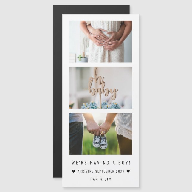 "Vi har en pojke!" Foton för meddelanden om baby (Fram/baksida)