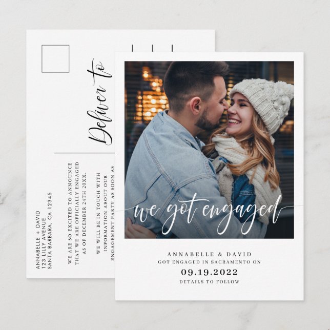 Vi Har Engagerade Modern Photo  Meddelande Vykort (Fram/baksida)