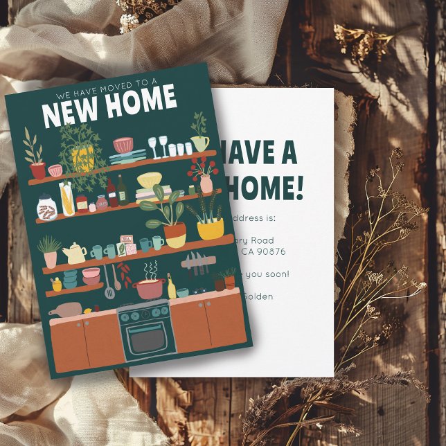 Vi har Flyttat Adress ändra Cute Kitchen Art Inbjudningar (We Have Moved Address Change Cute Kitchen Art Illustration Invitation
)