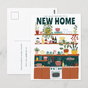 Vi har Flyttat Adress ändra Cute Kitchen Art Vykort