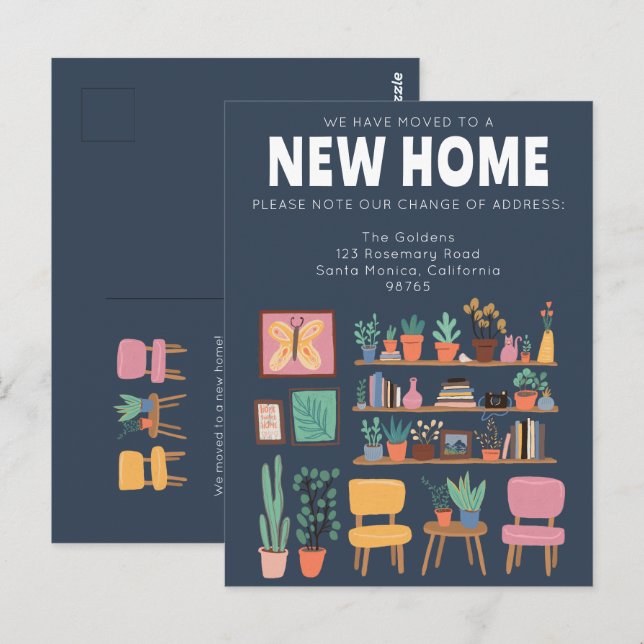 Vi har Flyttat Adress Change Cute Livingroom Vykort (Fram/baksida)