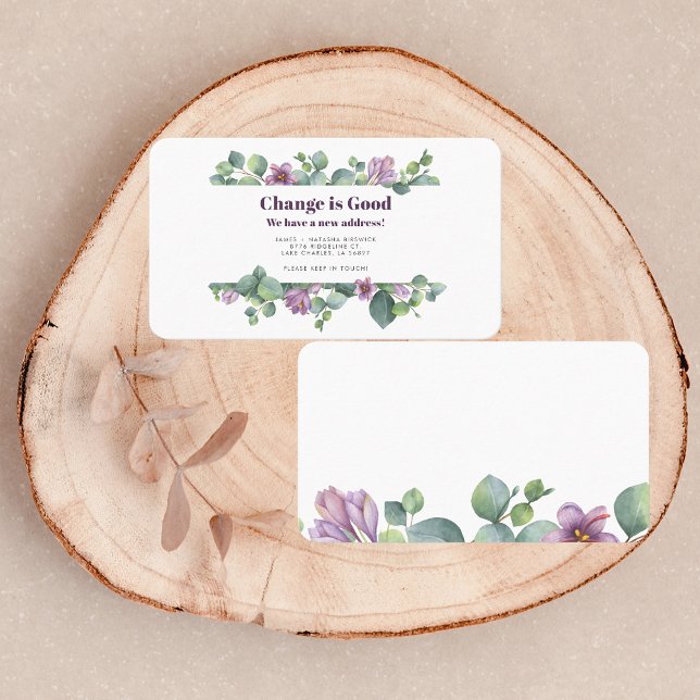Vi har flyttat Adress Eucalyptus Flytta Announemen Visitkort (Eucalyptus Greenery Purple Moving Announcement Business Card)